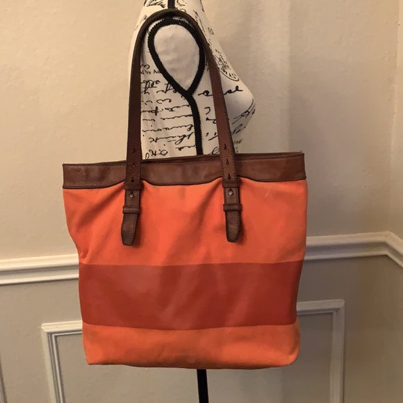 🧡Fossil Orange Striped Canvas Tote🔥 - Picture 4 of 6